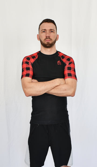 Short Sleeve Rashguard - Red and Black Plaid