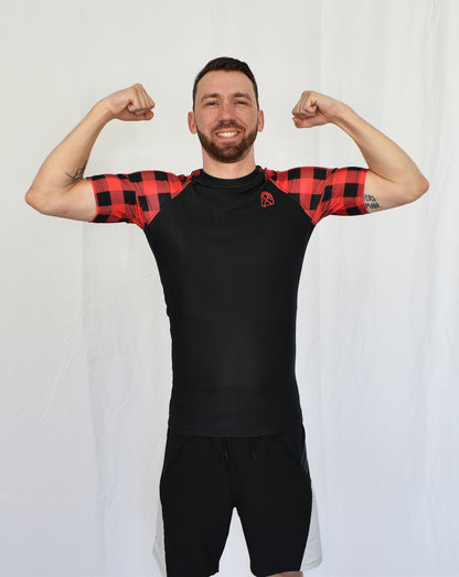 Short Sleeve Rashguard - Red and Black Plaid