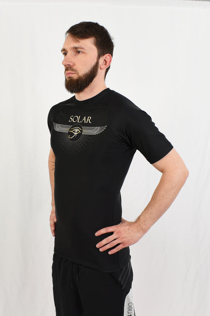 Rashguard manches courtes - "Oeil de Ra" Noir et jaune - Solar